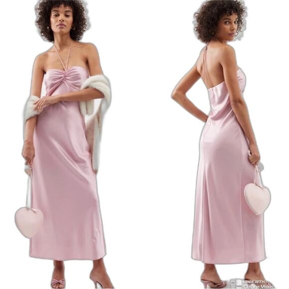 Reformation Valora Satin Halter Maxi Dress In Babygirl Light Pink 10 - Picture 4 of 7
